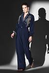 Nikita Mhaisalkar_Blue Beads Collared Indigo Shirt With Embroidery _Online_at_Aza_Fashions
