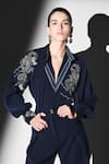 Buy_Nikita Mhaisalkar_Blue Embroidery Indigo Luxe Suiting Pants _Online_at_Aza_Fashions
