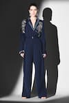 Nikita Mhaisalkar_Blue Embroidery Indigo Luxe Suiting Pants _at_Aza_Fashions