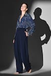 Nikita Mhaisalkar_Blue Georgette Beads Collared, V-neck Indigo Swirl Printed Shirt _Online_at_Aza_Fashions