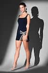Buy_Nikita Mhaisalkar_Blue Beads Scoop Neck Indigo Crystal Bow Short Dress _Online_at_Aza_Fashions