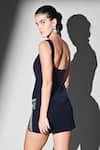 Shop_Nikita Mhaisalkar_Blue Beads Scoop Neck Indigo Crystal Bow Short Dress _at_Aza_Fashions