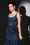 Buy_Nikita Mhaisalkar_Blue Georgette Scoop Neck Indigo Swirl Print Peplum Top And Skirt Set _Online_at_Aza_Fashions