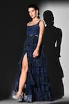 Shop_Nikita Mhaisalkar_Blue Georgette Scoop Neck Indigo Swirl Print Peplum Top And Skirt Set _Online_at_Aza_Fashions
