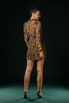 Nikita Mhaisalkar_Brown Georgette Sequins V-neck Geometric Print Dress With Embroidery _Online_at_Aza_Fashions