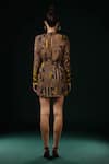 Shop_Nikita Mhaisalkar_Brown Georgette Sequins V-neck Geometric Print Dress With Embroidery _at_Aza_Fashions