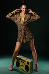 Buy_Nikita Mhaisalkar_Brown Georgette Sequins V-neck Geometric Print Dress With Embroidery _at_Aza_Fashions