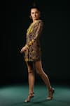 Shop_Nikita Mhaisalkar_Brown Georgette Sequins V-neck Geometric Print Dress With Embroidery _Online_at_Aza_Fashions