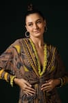 Nikita Mhaisalkar_Brown Georgette Sequins V-neck Geometric Print Dress With Embroidery _at_Aza_Fashions