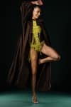 Buy_Nikita Mhaisalkar_Brown Silk Sequins Open Neck Trench Jacket _at_Aza_Fashions