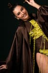 Shop_Nikita Mhaisalkar_Brown Silk Sequins Open Neck Trench Jacket _Online_at_Aza_Fashions