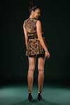Shop_Nikita Mhaisalkar_Brown Georgette V-neck Geometric Print Pleated Dress _at_Aza_Fashions