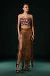 Nikita Mhaisalkar_Brown Tulle Beads, Embroidery Sweetheart Neck Beaded Corset Top _Online_at_Aza_Fashions