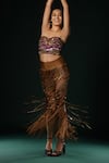 Shop_Nikita Mhaisalkar_Brown Tulle Beads, Embroidery Sweetheart Neck Beaded Corset Top _at_Aza_Fashions