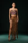 Buy_Nikita Mhaisalkar_Brown Silk Beads Fringed Skirt With Tassles _at_Aza_Fashions