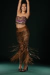 Nikita Mhaisalkar_Brown Silk Beads Fringed Skirt With Tassles _Online_at_Aza_Fashions