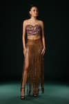 Buy_Nikita Mhaisalkar_Brown Silk Beads Fringed Skirt With Tassles _Online_at_Aza_Fashions