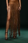 Shop_Nikita Mhaisalkar_Brown Silk Beads Fringed Skirt With Tassles _Online_at_Aza_Fashions