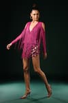 Buy_Nikita Mhaisalkar_Fuchsia Tulle Beads Cutwork Skirt With Embroidery _at_Aza_Fashions