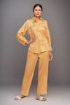 Buy_Samyukta Singhania_Orange Italian Cotton Embroidered Sequin Shirt Collar Bird Placement With Pant _at_Aza_Fashions
