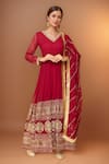 Buy_Samyukta Singhania_Maroon Cotton, Faux Leather Gulbahar And Embroidered Anarkali With Dupatta _at_Aza_Fashions