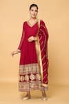 Samyukta Singhania_Maroon Cotton, Faux Leather Gulbahar And Embroidered Anarkali With Dupatta _at_Aza_Fashions