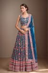 Buy_Samyukta Singhania_Blue Chiffon, Net Embroidery Asymmetric Floral Pattern Lehenga Set _at_Aza_Fashions