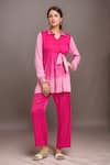 Buy_Naintara Bajaj_Pink Cotton Gota Patti, Embroidery Shawl Neck Ombre Side Tie Shirt With Pant _at_Aza_Fashions