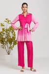 Naintara Bajaj_Pink Cotton Gota Patti, Embroidery Shawl Neck Ombre Side Tie Shirt With Pant _at_Aza_Fashions