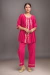 Buy_Samyukta Singhania_Pink Chanderi, Cotton Sequins, Aari Placement Embroidery Tunic With Pant _at_Aza_Fashions