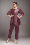 Buy_Samyukta Singhania_Purple Chanderi, Cotton Applique Round Neck Side Tie Tunic With Pant _at_Aza_Fashions