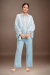 Buy_Samyukta Singhania_Blue  Chanderi Embroidered Pearl Collar Placement With Pant _at_Aza_Fashions