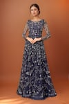Buy_Samyukta Singhania_Blue Tulle, Polyester Cut Work, Beads, Star Dust Soiree Hand Embroidered Gown _at_Aza_Fashions