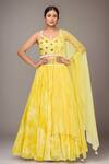 Buy_Samyukta Singhania_Yellow Net Embellished 3d Sunflower Sweetheart Blouse Lehenga Set _at_Aza_Fashions