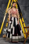 Shop_Vandana Sethi_Black Silk Beads, Embroidery, Sequins Halter Neck And White Designer Lehenga Set _Online_at_Aza_Fashions