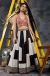 Vandana Sethi_Black Silk Beads, Embroidery, Sequins Halter Neck And White Designer Lehenga Set _at_Aza_Fashions