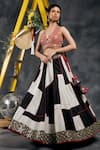 Buy_Vandana Sethi_Black Silk Beads, Embroidery, Sequins Halter Neck And White Designer Lehenga Set 