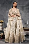 Buy_Vandana Sethi_Ivory Silk Beads, Sequins Sweetheart Neck Shimmer Raw Sharara Set _at_Aza_Fashions