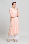 Buy_Samyukta Singhania_Orange Modal Cotton Embroidered Thread Notched Chikankari Floral Kurta _at_Aza_Fashions