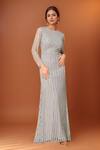 Buy Samyukta Singhania Grey Tulle, Polyester Sequins, Beads High Neck Mist Embroidered Gown at Aza Fashions Buy_Samyukta Singhania_Grey Tulle, Polyester Sequins, Beads High Neck Mist Embroidered Gown_at_Aza_Fashions