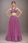 Buy Samyukta Singhania Purple Net Mirrors, Sequins, Beads Halter Neck Cross Crop Top With Flared Skirt at Aza Fashions Buy_Samyukta Singhania_Purple Net Mirrors, Sequins, Beads Halter Neck Cross Crop Top With Flared Skirt _at_Aza_Fashions