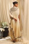 Shop_Ekru_Ivory Organza, Modal, Satin Embroidery High Neck Designer Rose Veil Drape Set _at_Aza_Fashions