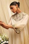Buy_Ekru_Ivory Organza, Modal, Satin Embroidery High Neck Designer Rose Veil Drape Set 