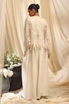 Shop_Ekru_Ivory Organza, Linen Embroidery Round Neck Bamboo Foliage Co-ord Set _at_Aza_Fashions