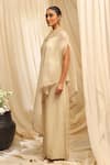 Buy_Ekru_Beige Organza, Linen Embroidery High Neck Cape Set _Online_at_Aza_Fashions