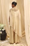 Shop_Ekru_Beige Organza, Linen Embroidery High Neck Cape Set _at_Aza_Fashions
