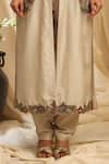 Ekru_Beige Chanderi, Cotton Satin, Organza Embroidery Round Neck, Floral Jacket Set _Online_at_Aza_Fashions