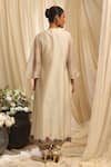 Shop_Ekru_Beige Chanderi, Cotton Satin, Organza Embroidery Round Neck, Floral Jacket Set _at_Aza_Fashions