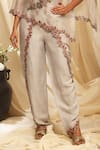 Ekru_Gray Organza, Linen, Chanderi Embroidery Round Neck Petal Crest Cape Set _Online_at_Aza_Fashions