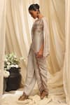 Buy_Ekru_Gray Organza, Linen, Chanderi Embroidery Round Neck Petal Crest Cape Set _Online_at_Aza_Fashions